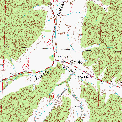 Topographic Map of Oriole, MO