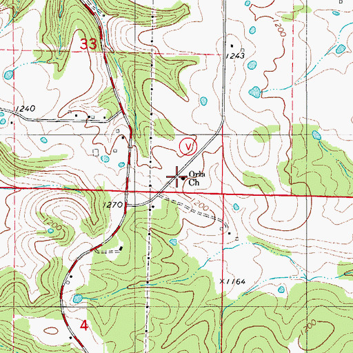 Topographic Map of Orla Church, MO