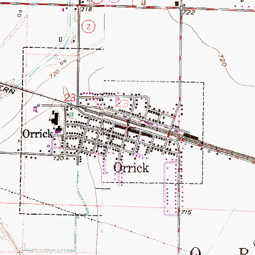 Topographic Map of Orrick, MO