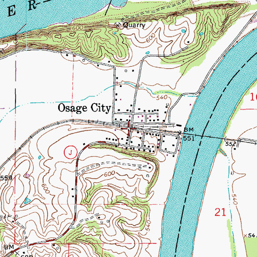 Topographic Map of Osage City, MO