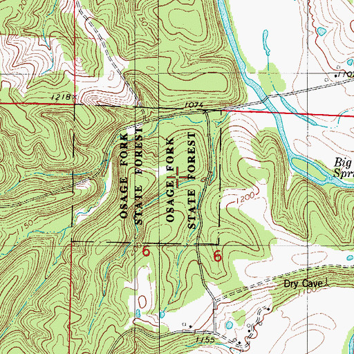 Topographic Map of Osage Fork State Forest, MO