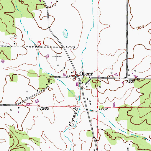 Topographic Map of Oscar, MO