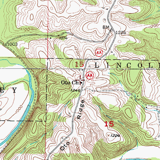 Topographic Map of Oto Church, MO