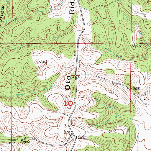 Topographic Map of Oto Ridge, MO