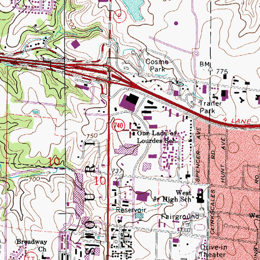Topographic Map of Our Lady of Lourdes School, MO