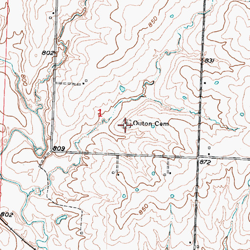 Topographic Map of Outon Cemetery, MO