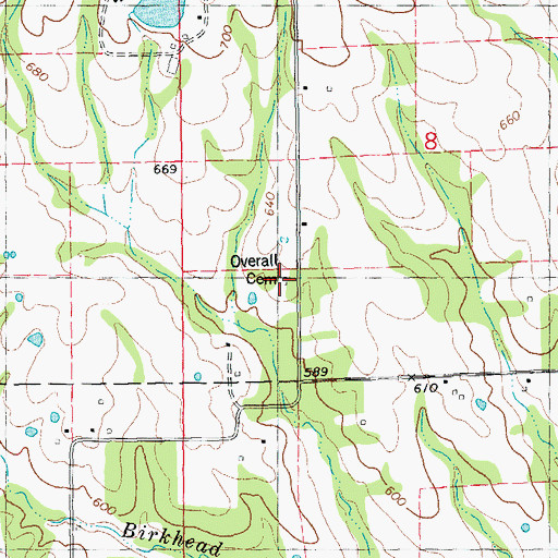 Topographic Map of Overall Cemetery, MO