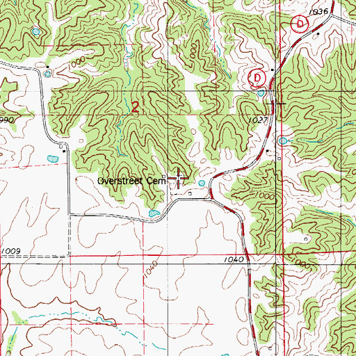 Topographic Map of Overstreet Cemetery, MO