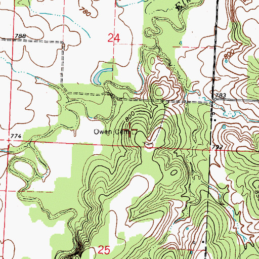 Topographic Map of Owen Cemetery, MO