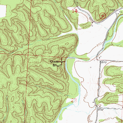 Topographic Map of Owens Bluff, MO