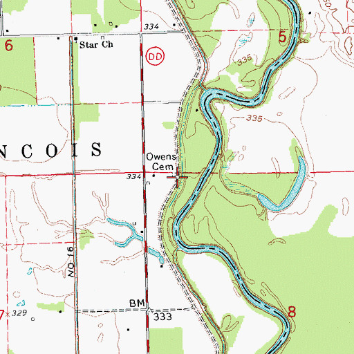 Topographic Map of Owens Cemetery, MO