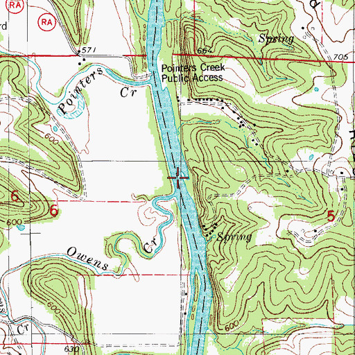 Topographic Map of Owens Creek, MO