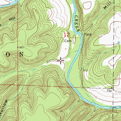 Topographic Map of Owens Hollow, MO