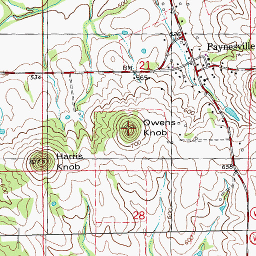 Topographic Map of Owens Knob, MO