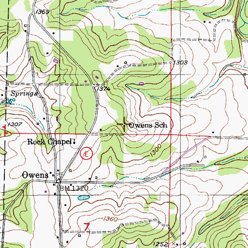 Topographic Map of Owens School, MO