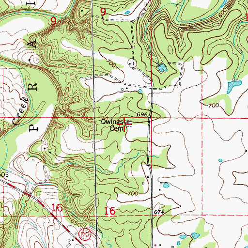 Topographic Map of Owings Cemetery, MO