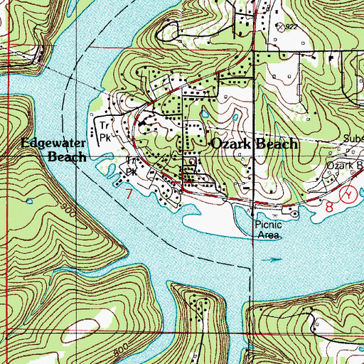 Topographic Map of Ozark Beach, MO