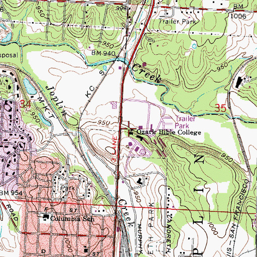 Topographic Map of Ozark Bible College, MO