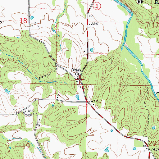 Topographic Map of Ozark Church, MO