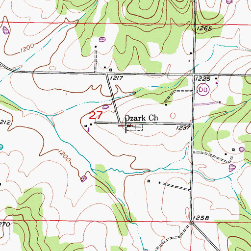 Topographic Map of Ozark Church, MO