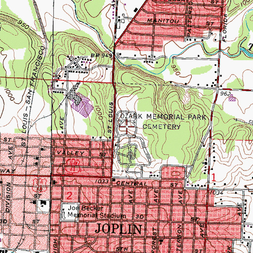 Topographic Map of Ozark Memorial Park Cemetery, MO