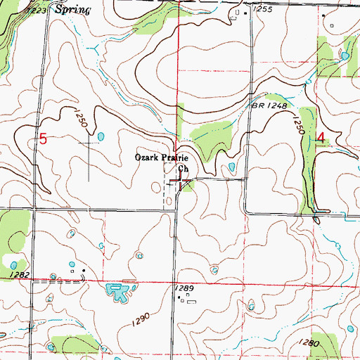 Topographic Map of Ozark Prairie Church, MO