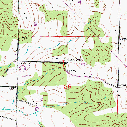 Topographic Map of Ozark School, MO