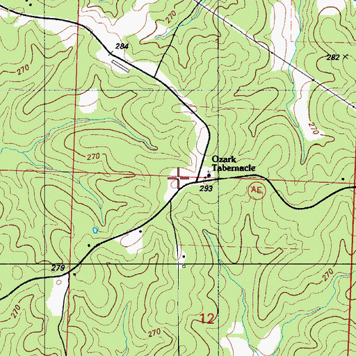 Topographic Map of Ozark Tabernacle, MO