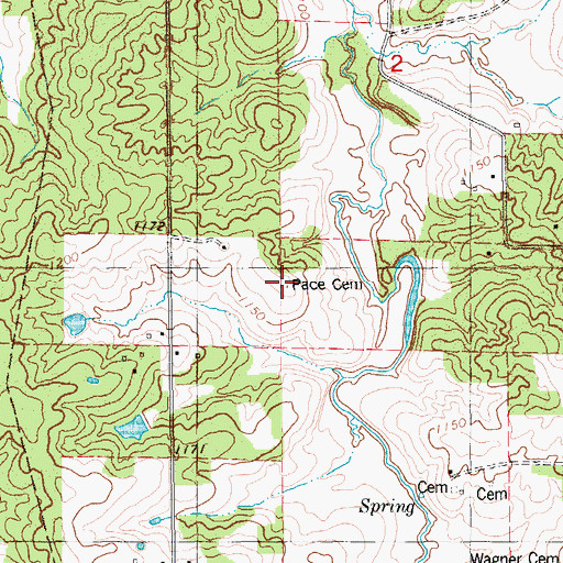Topographic Map of Pace Cemetery, MO
