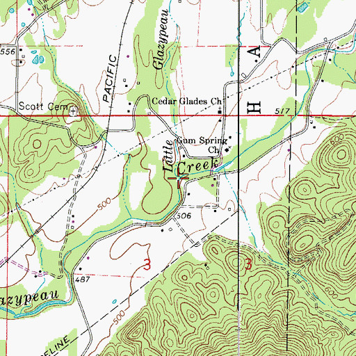 Topographic Map of Little Glazypeau Creek, AR