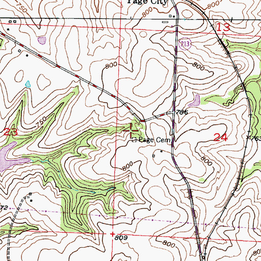 Topographic Map of Page Cemetery, MO