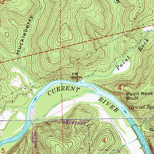 Topographic Map of Paint Rock Creek, MO