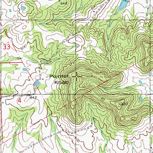 Topographic Map of Painter Knob, MO
