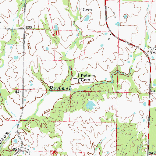 Topographic Map of Palmer Cemetery, MO