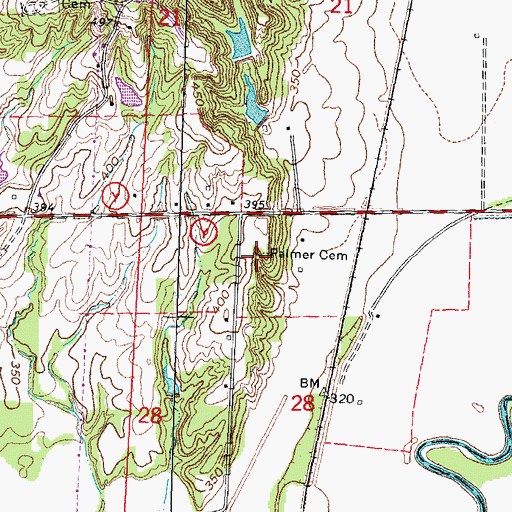 Topographic Map of Palmer Cemetery, MO