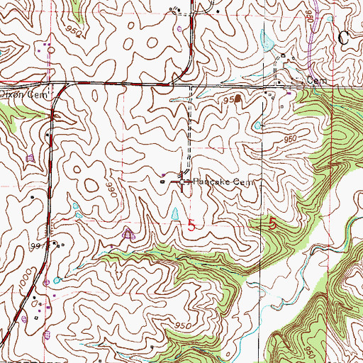 Topographic Map of Pancake Cemetery, MO
