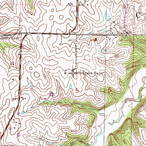 Topographic Map of Pancake Cemetery, MO