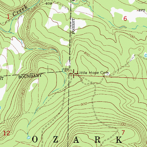 Topographic Map of Little Hope Cemetery, AR