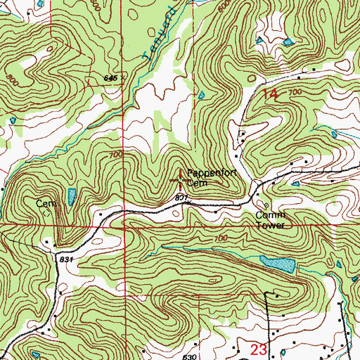 Topographic Map of Pappenfort Cemetery, MO