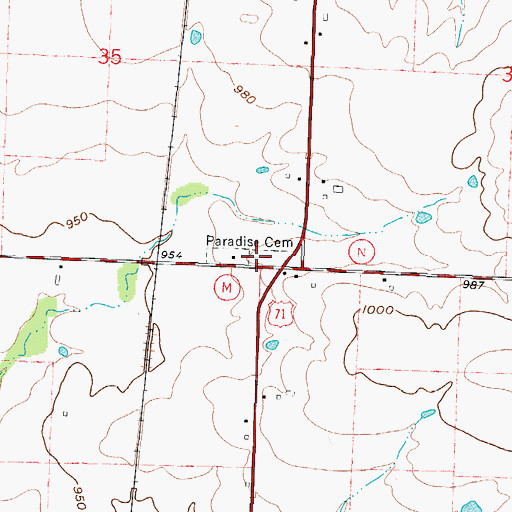 Topographic Map of Paradise Cemetery, MO