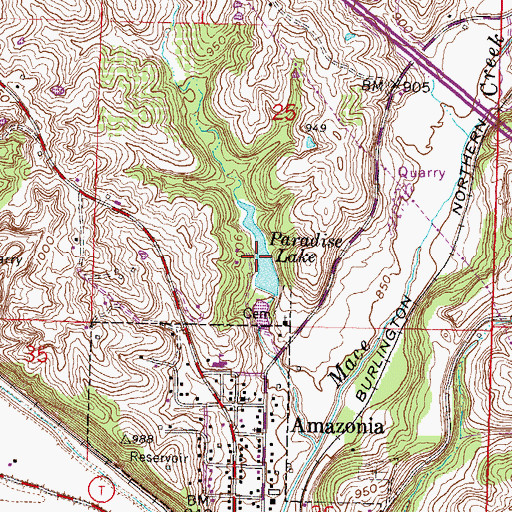 Topographic Map of Paradise Lake, MO
