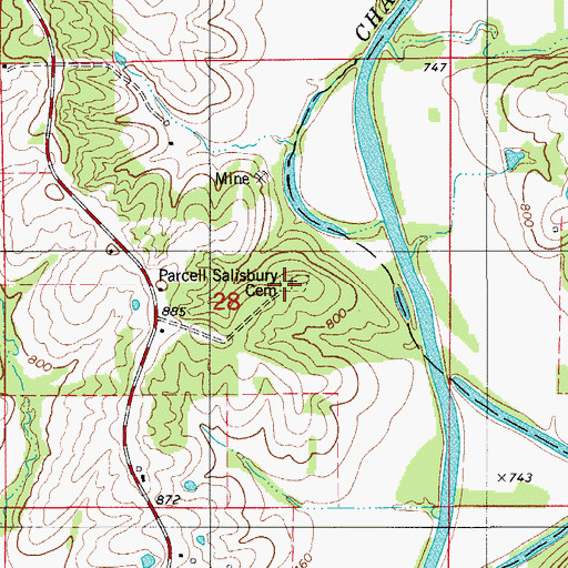 Topographic Map of Parcell Salisbury Cemetery, MO