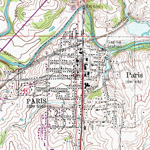 Topographic Map of Paris, MO