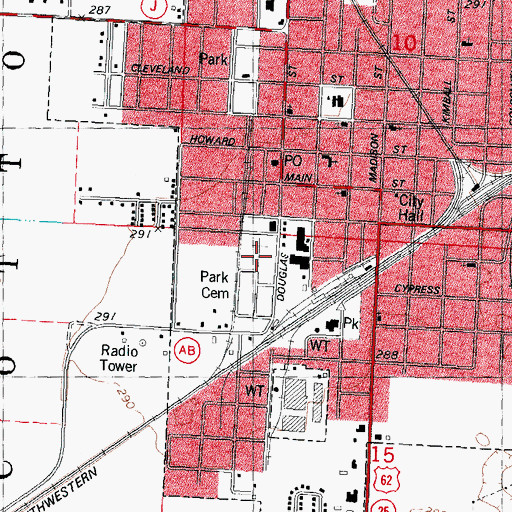 Topographic Map of Park Cemetery, MO
