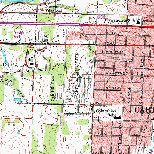 Topographic Map of Park Cemetery, MO
