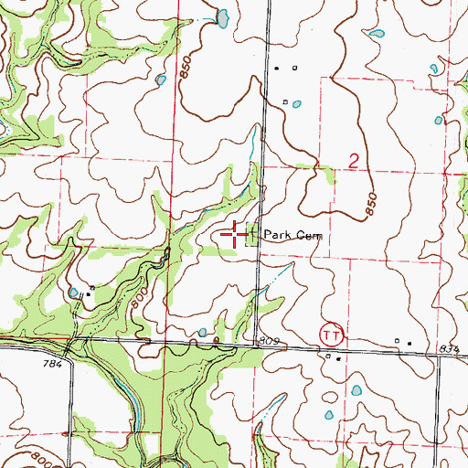 Topographic Map of Park Cemetery, MO