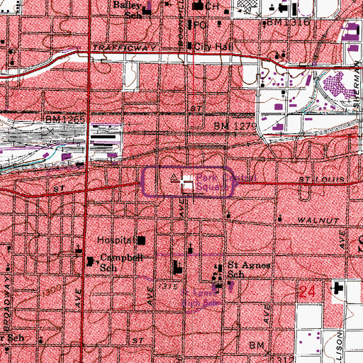Topographic Map of Park Central Square, MO