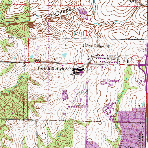 Topographic Map of Park Hill High School, MO