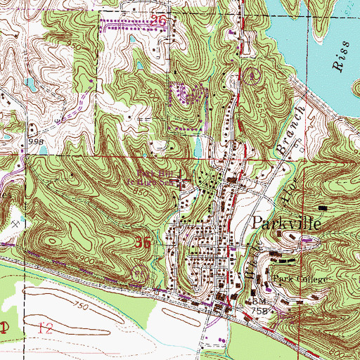 Topographic Map of Park Hill Junior High School, MO