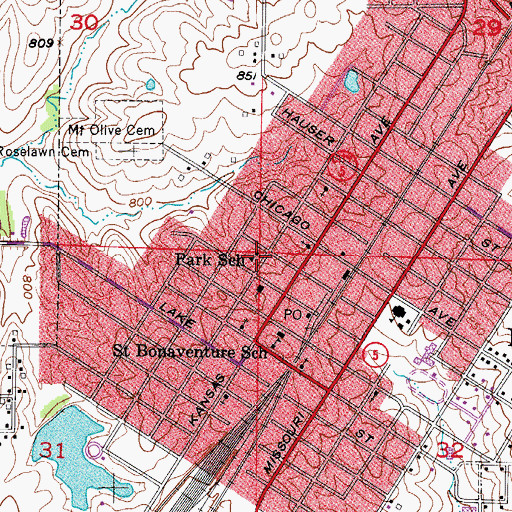 Topographic Map of Park School, MO